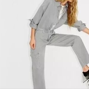 Zara trf long jumpsuit pastel blue/gray BNWT